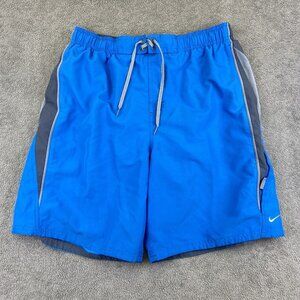 Nike Swim Shorts Adult Small Blue & Gray Drawstring Swimming 9in Inseam Men‎
